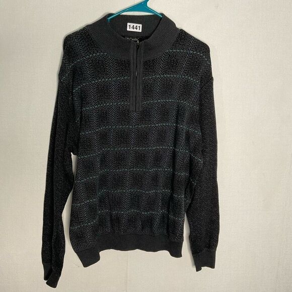 St. Croix Sweater Men’s Large 1/4 Zip Black Green Plaid Pullover Menscorp‎ USA - Picture 1 of 10